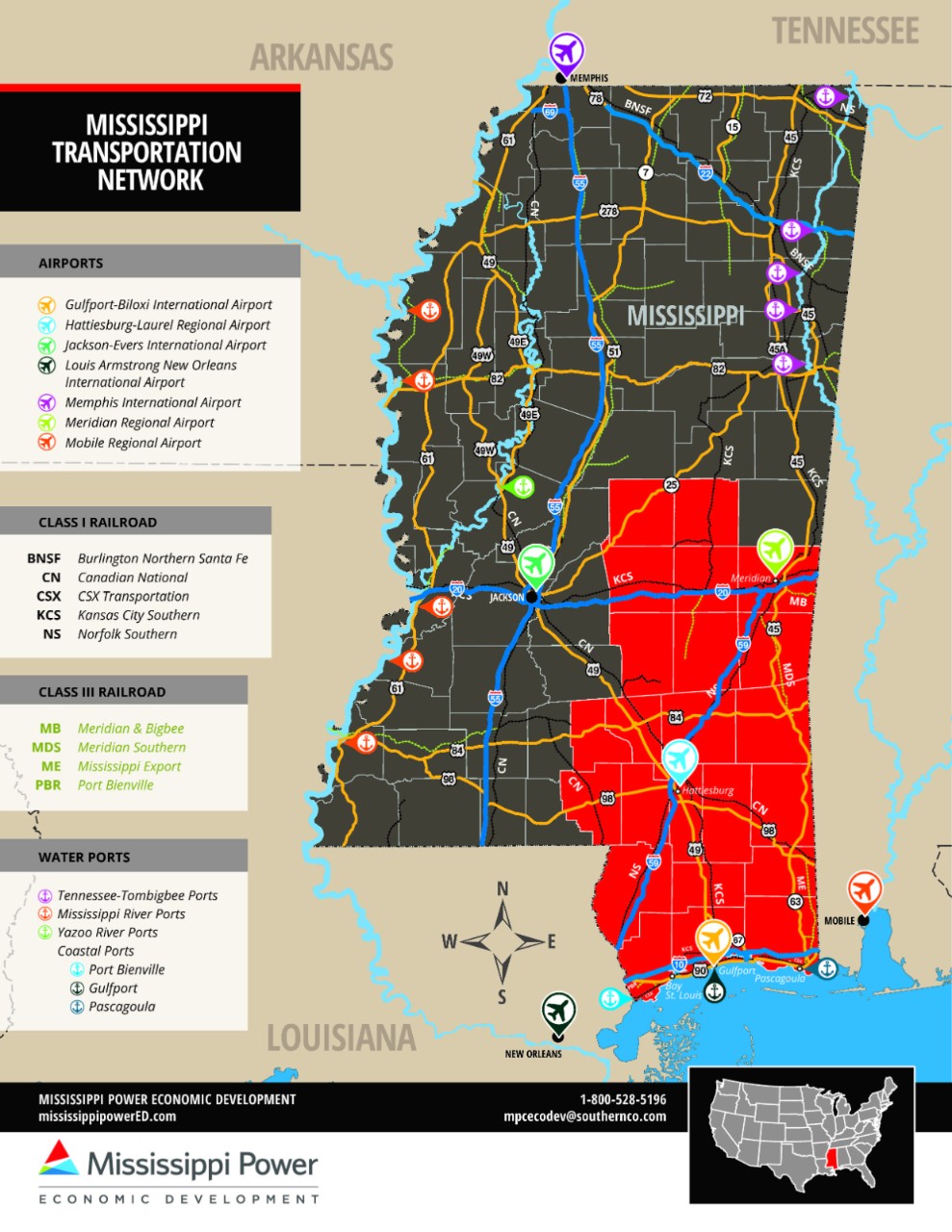 Map of Mississippi transportation network
