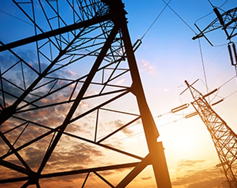 high voltage post.High-voltage tower sky background.