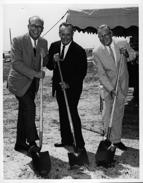 Breaking ground at the General Office are (l to r) Public Service Commissioner D.W. Snyder, Gulfport Mayor R. B. Meadows and Mississippi President Jack Watson.