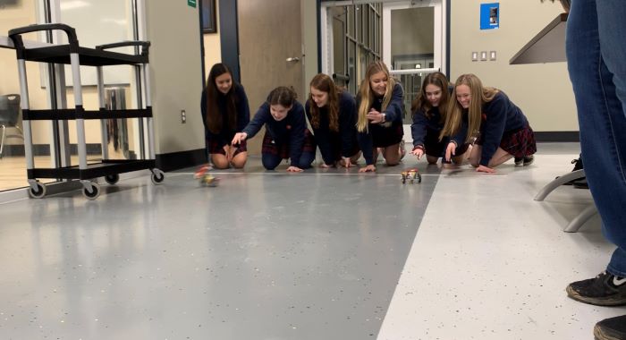 Lamar School students racing cars they have built