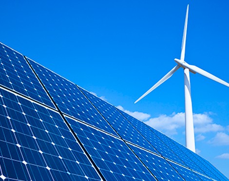 Solar farm panels and windmills
