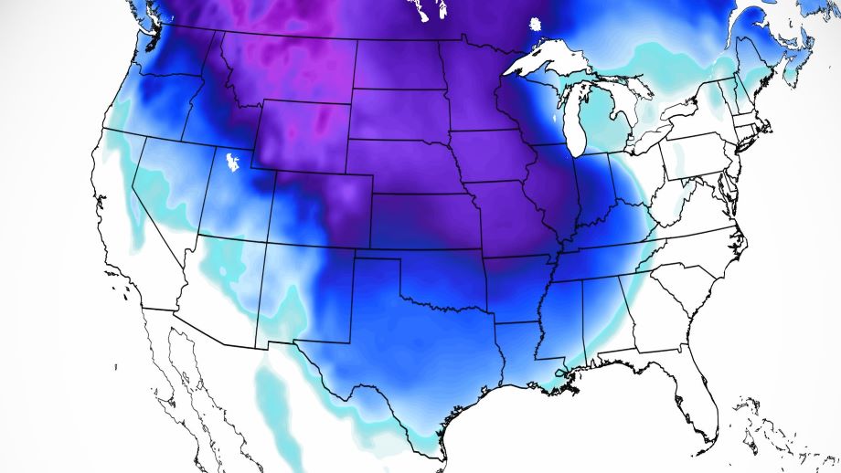 Image of Arctic blast forecast to move across America.