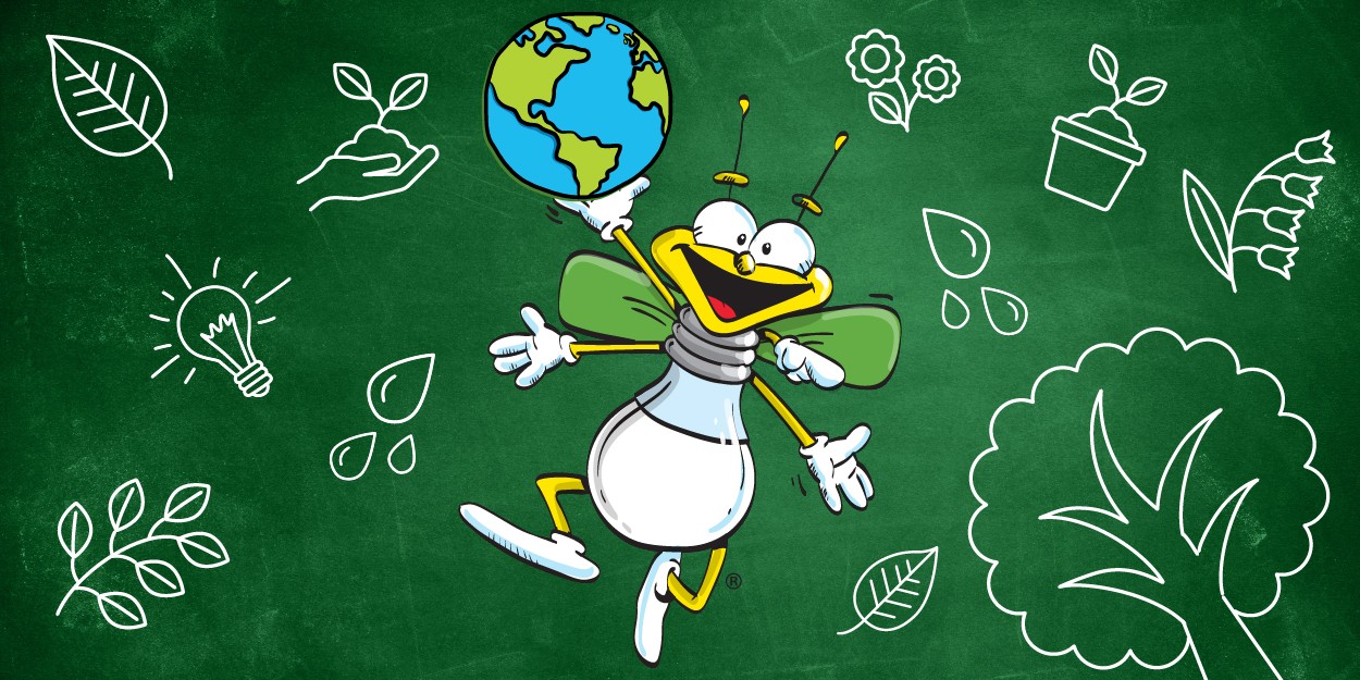 Louie the Lightning Bug with the Earth on a Environmental Background