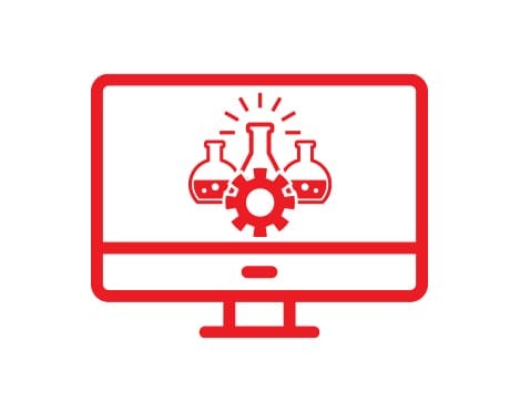 Computer Sceen Icon with a Gear and Science Beakers