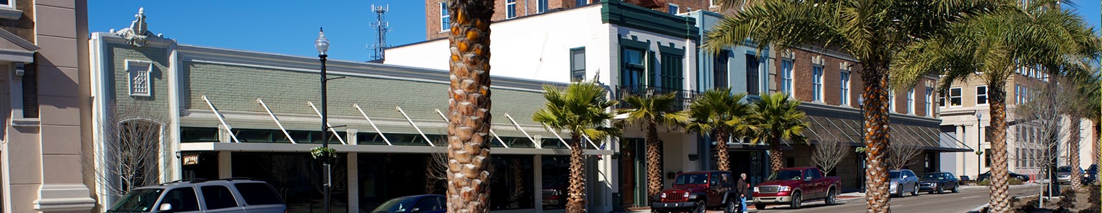 Buildings with palm trees