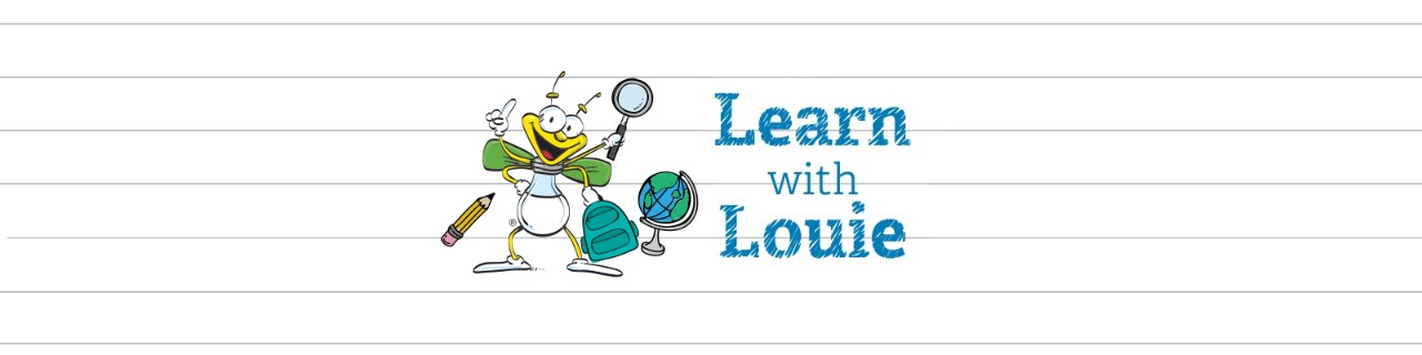 Learn with Louie header with louie the lightning bug with mask