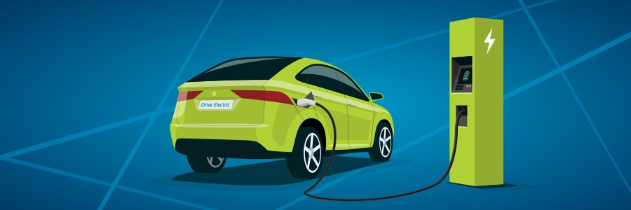 graphic of an Electric Vehicle plugged into a charger
