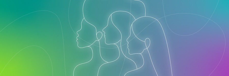outline graphic of women on colorful background