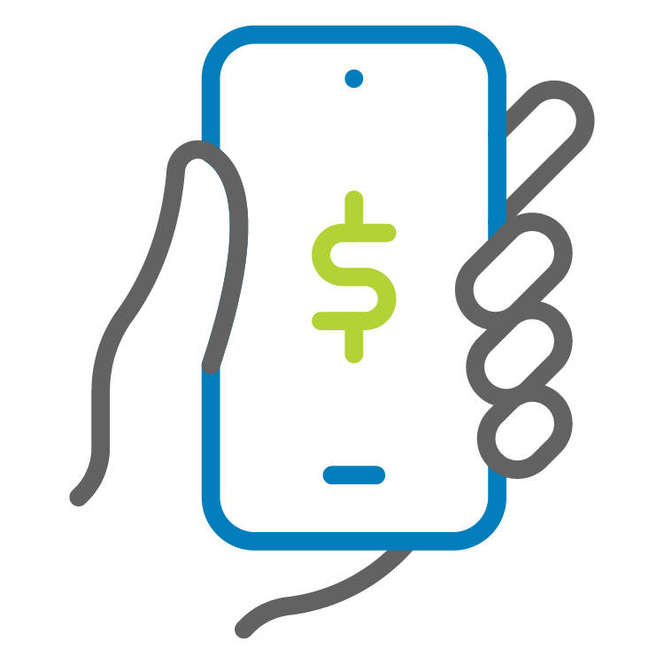 hand holding phone with money sign on screen icon