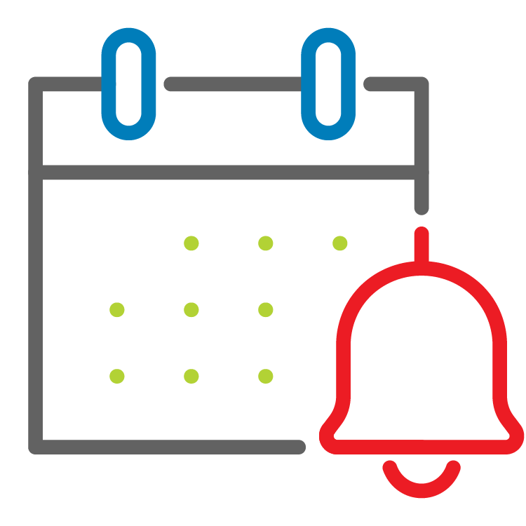 calendar with bell in front icon